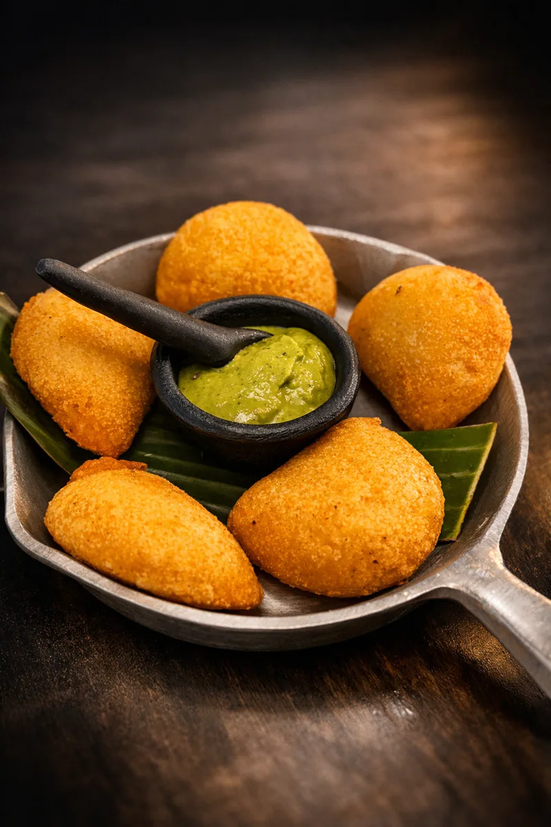 Empanadas colombianas servidas con salsa de ají en Tequendama
