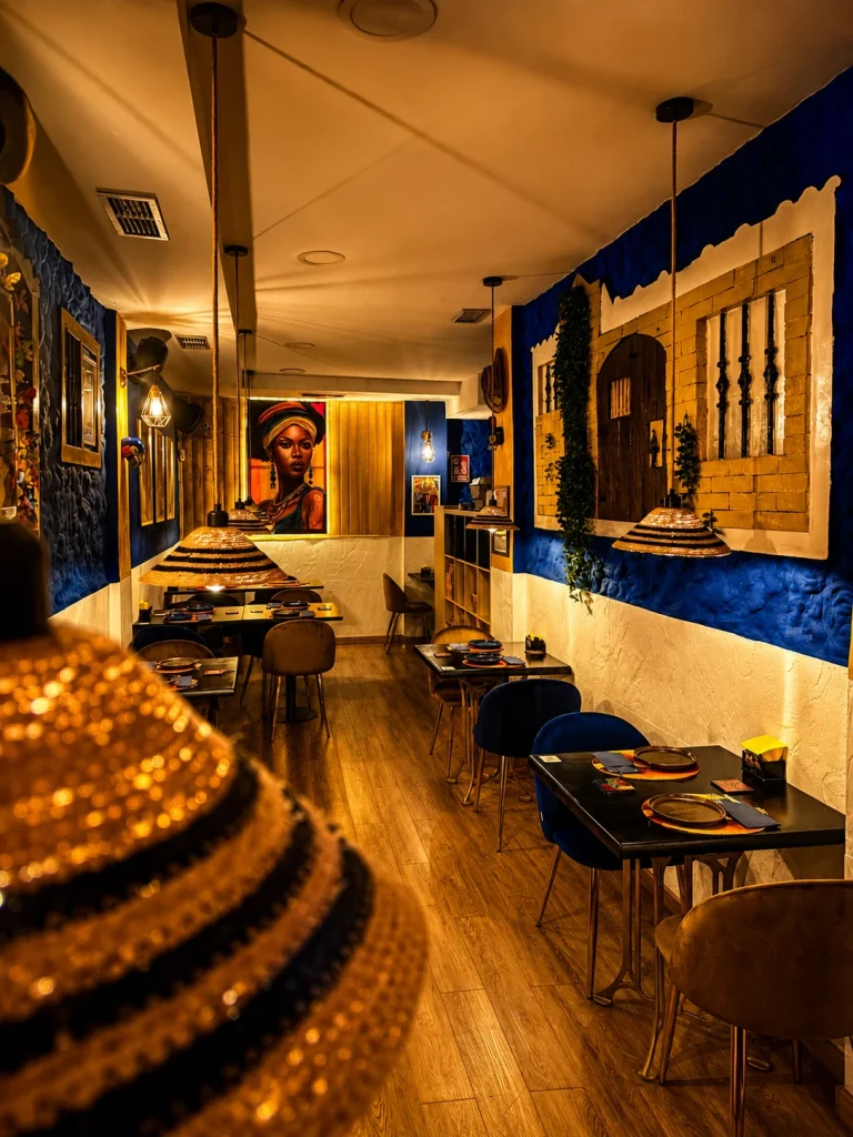 Dining room of Tequendama in Las Rozas in warm evening light